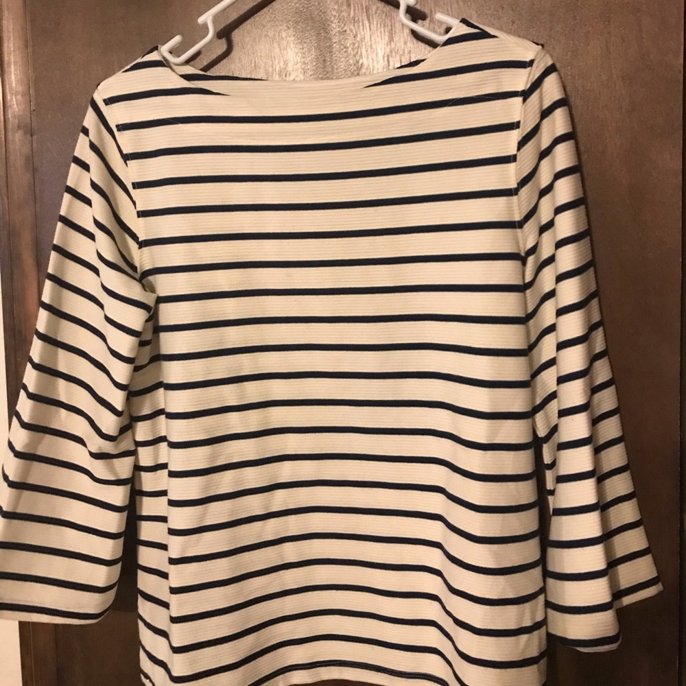 Cream with navy stripe top